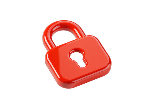 Red 3d padlock icon representing online security and data protection, isolated on transparent background