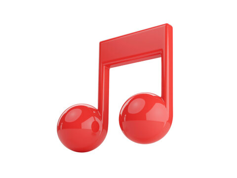 Red glossy 3d music note icon representing melody, isolated on transparent background