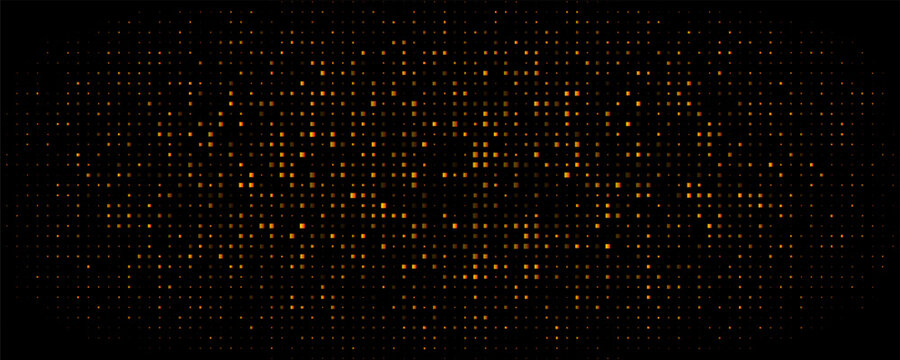 Abstract Gold Halftone Square Matrix Background - Dark Cyber Tech Vector Pattern
