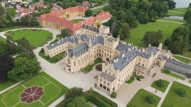 Aerial Cinematic Orbit Around Lednice Chateau, Czech Republic