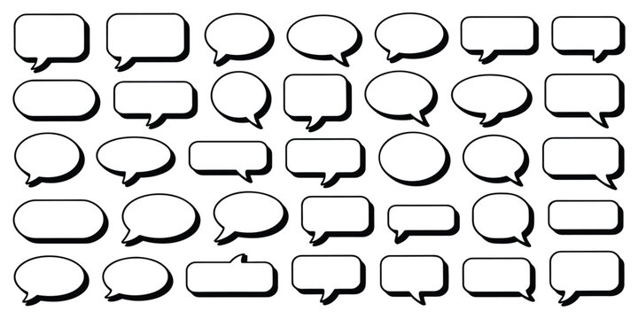Speech bubble collection with drop shadow for comic dialogue message communication and chat icons