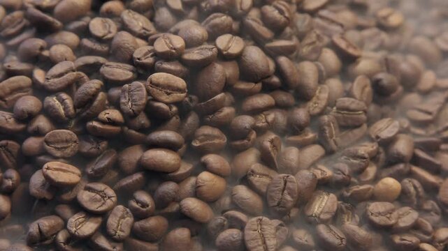 Coffee beans shown in close up at a roastery in the afternoon