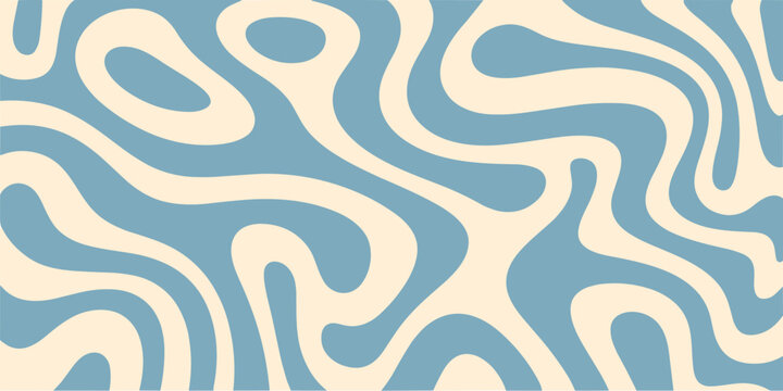 Abstract topographic map pattern background with wavy blue and cream colored organic liquid lines