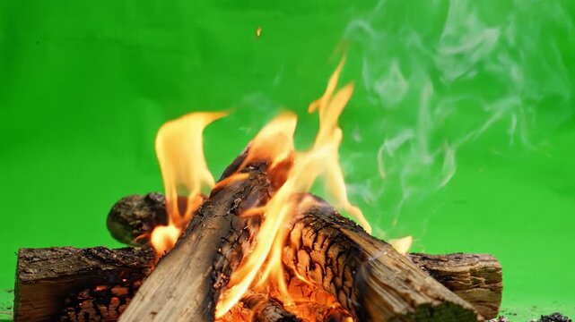 A Captivating View of a Vibrant Fire Burning Brightly Amidst a Lush Green Background, Evoking Warmth and Serenity in Nature's Elements