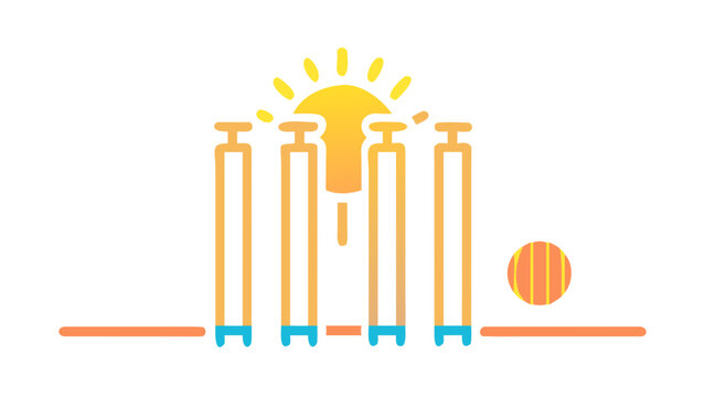 Cricket players icons with ball and sunshine