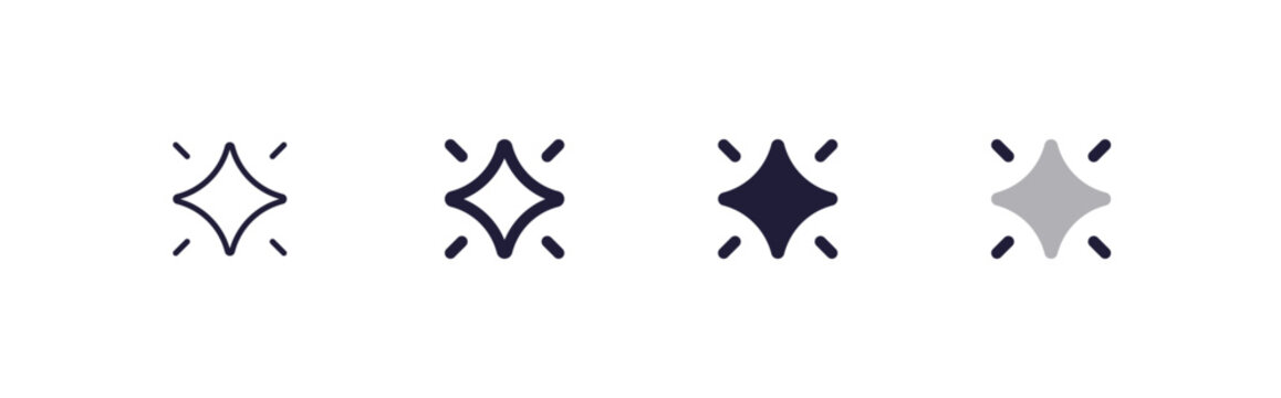 AI Interface Magic Sparkle Vector Icon in 4 States. Artificial Intelligence Star Ray, Thin and Regular Line, Filled Solid and Duo Color Shapes, 48x48 Pixel Perfect UI UX app design elements