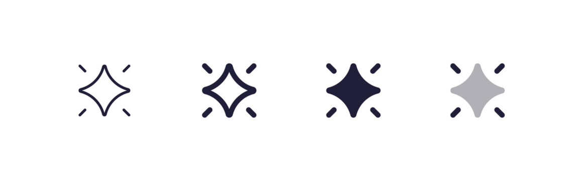 AI Interface Magic Sparkle Icon in 4 States. Artificial Intelligence Star Ray, Thin and Regular Line, Filled Solid and Duo Color Shapes, 48x48 Pixel Perfect UI UX app design elements