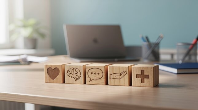 Mental Health Awareness Blocks on Desk