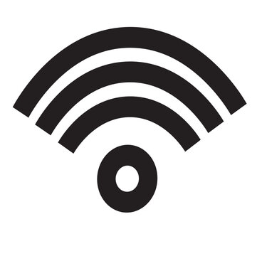 Black and white Wi-Fi signal icon representing wireless connectivity, internet access and modern technology network communications. This symbol has a minimalist design with smooth curved lines dt