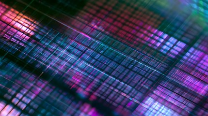 Fototapeta premium A close up view of a digital microchip framed by soft rhythmic holographic patterns