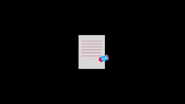Animation of a white paper and eraser. The concept of erasing a mistake. Repeated motion.