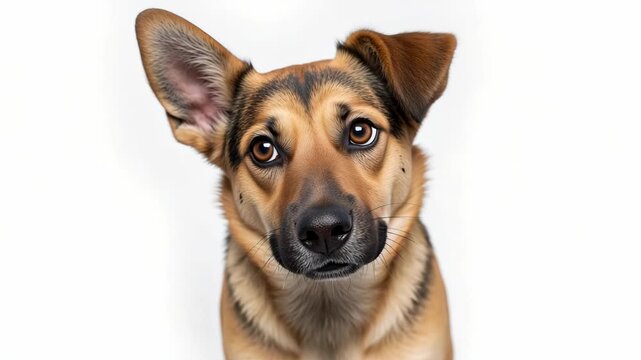 Closeup of a German Shepherd looking directly at the camera, with an expression of focus and concern.