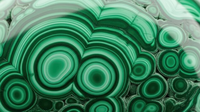Vivid green malachite mineral surface showing nested circular patterns.