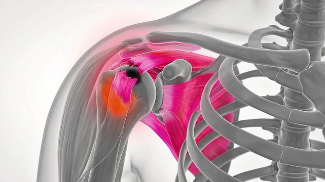 3D Medical Animation of Shoulder Joint with Rotator Cuff Tear and Muscle Anatomy