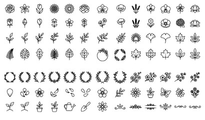 Elegant Flower Outline Icon Pack with Botanical Elements Thin Line Vector Set © Leon