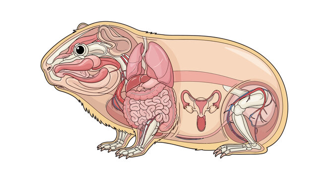 Detailed Internal Anatomy of a Guinea Pig with Organs Visible.