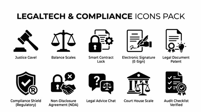 Legal Technology and Corporate Regulatory Compliance Vector Icon Pack