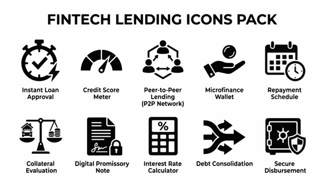 FinTech Lending and Microfinance Dashboard Vector Icon Pack