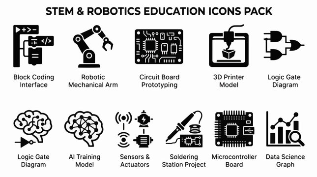 STEM Education and Robotics Prototyping Vector Icon Pack