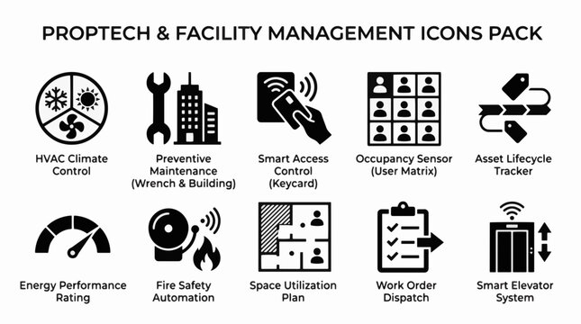 PropTech Commercial Facility Management Vector Icon Pack