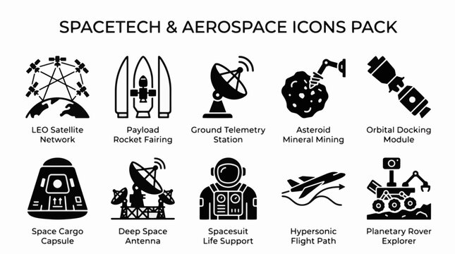 SpaceTech and Commercial Aerospace Logistics Vector Icon Pack