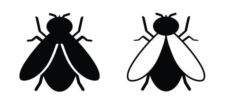 Fly silhouette. Flying animals, macellaria and gadfly, insect, pest or parasite concept. Insect, screw-worm fly or screwworm fly. For fly swatter or mosquito racket or insect killer.