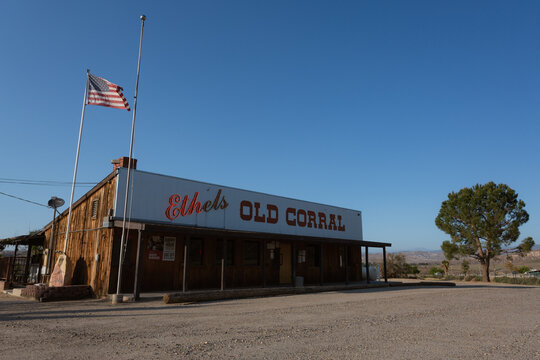 Ethel's Old Corral on the edge of the desert, Bakersfield, California, March 2020