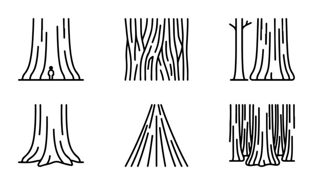 Tree Trunk Textures, Forest Bark Patterns, Organic Wood Grain Vector Icons