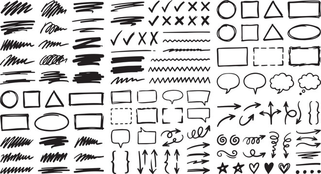 Hand Drawn Scribble Shapes and Marker Brush Stroke Vector Set