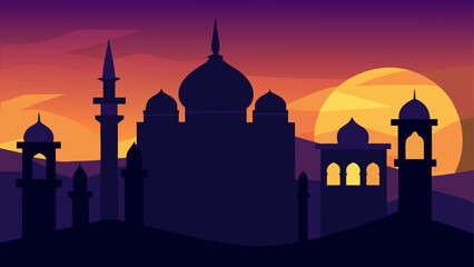 Silhouette of a mosque at sunset scenery © sumona