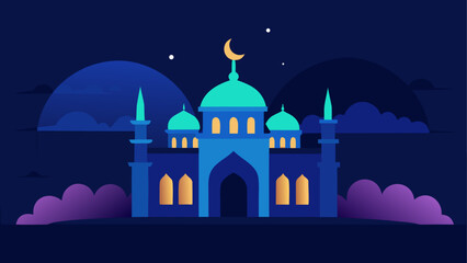 Illustration of a mosque at night time © sumona