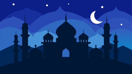 Silhouette of mosque against a night sky © sumona