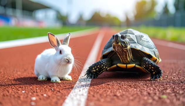 Rabbit and turtle on running track (1)