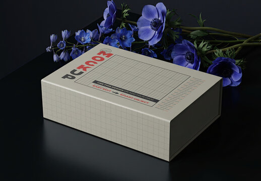 Present Elegant Box with Flowers Mockup