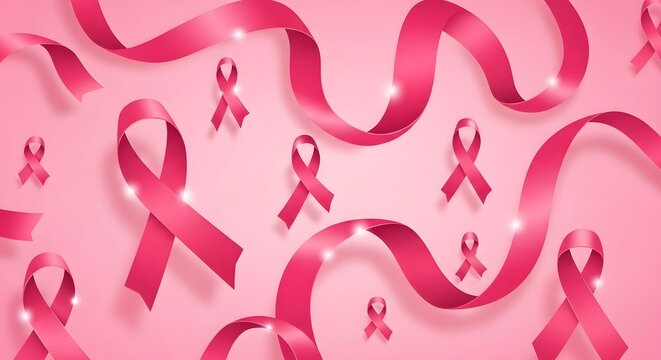 Breast cancer awareness month pink ribbon background support and hope symbol