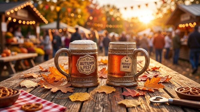 Thanksgiving autumn fest beer mugs at harvest festival