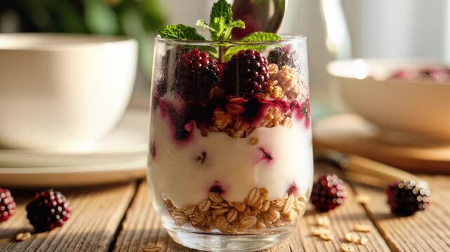 Healthy cereal yogurt berry parfait dessert delicious breakfast