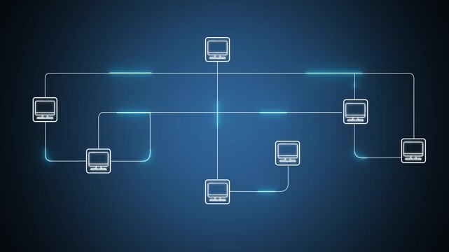 Digital network connection concept with glowing data nodes and interconnected computer connectivity technology