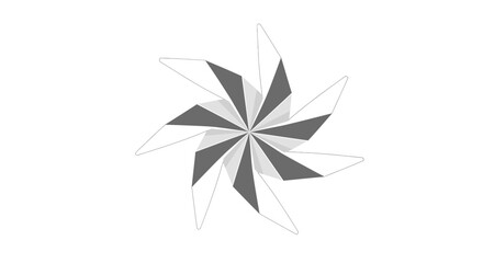 Abstract gray pinwheel or rotating geometric shape creating an optical illusion on isolated white background, dynamic design element. © ILHAM