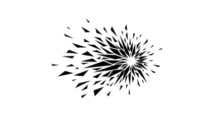 Abstract black explosion burst with dynamic shattering fragments on isolated white background, impactful energy effect. © ILHAM