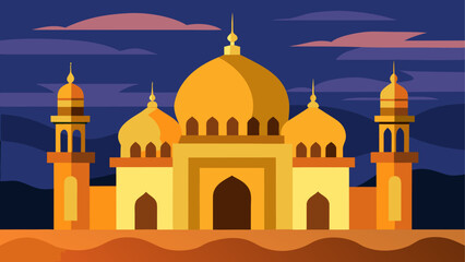 Illustration of a golden mosque at night © ruposhi