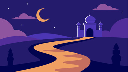 Illustration of mosque at night with moon © ruposhi