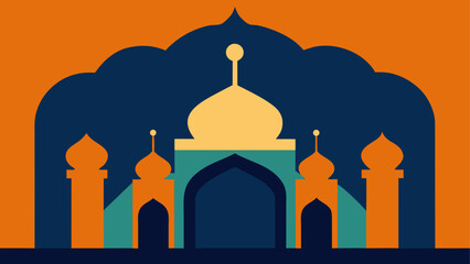Illustration of a mosque with domes and arch © ruposhi