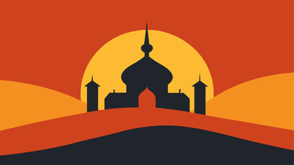 Silhouette of a mosque against sunset sky © ruposhi