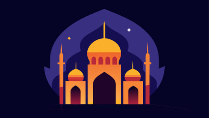 Illustration of a mosque against dark sky © ruposhi