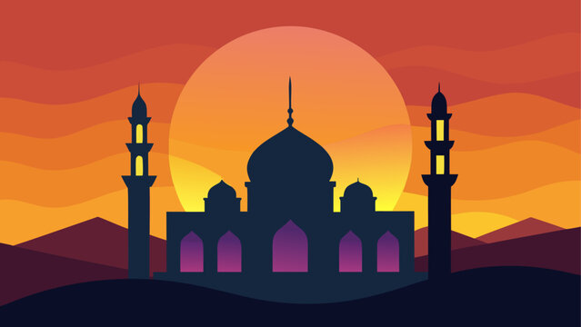 Silhouette of a mosque at sunset scene