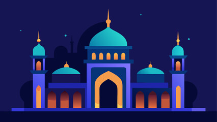 Illustration of a blue mosque at night © ruposhi
