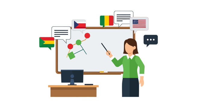 International Language Teacher Illustration - Global Education and Online Learning Concept