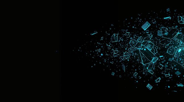 Fragmented digital data blocks floating in dark cyberspace network concept