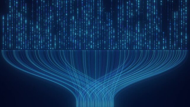 Binary Code Zeros Ones Data Flow Neural Network Visualization with Digital Nodes, Big Data AI Machine Learning Algorithm System, Digital Technology Background for Artificial Intelligence Concept